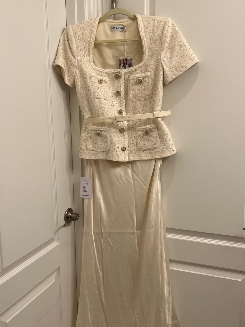 Self-Portrait NWT Cream Tweed & satin detachable dress